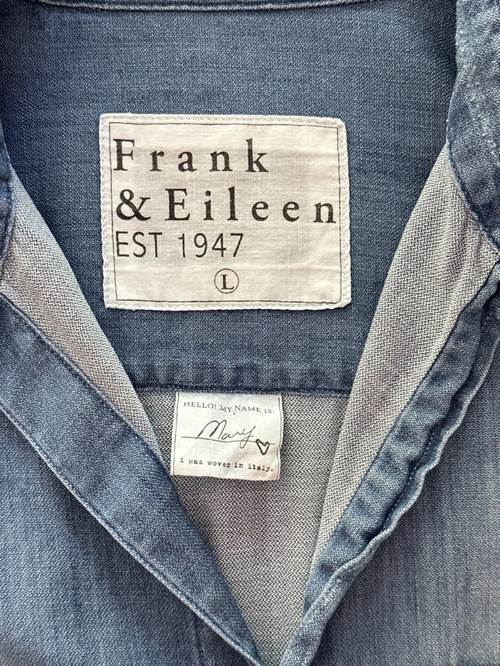 Frank & Eileen Mary Shirt Dress Stonewash Indigo Blue Distress Women's Large - Picture 11 of 16